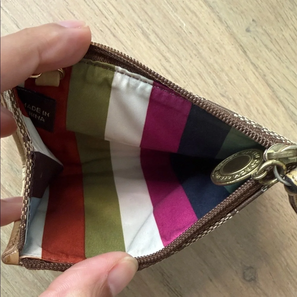 Coach Signature Brown and Tan Keychain Wallet - Picture 7 of 9